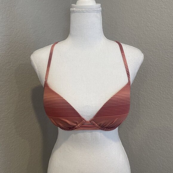 La Vie En Rose Aqua push up bikini top pink Mauve Striped XS Underwire Swim - Picture 2 of 10